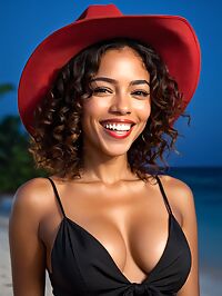 A tall slender woman with curly shag hair walks on the beach of Zanzibar Island