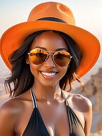 A 29 year old African woman stands at sunset atop Masada in Israel's desert landscape